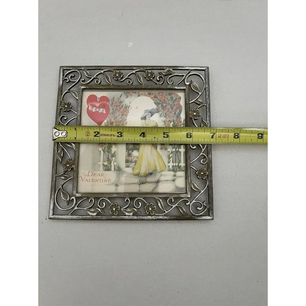 Romantic Cottagecore Ornate Metal Picture Frame 5x5 VTG Valentine Silver Color